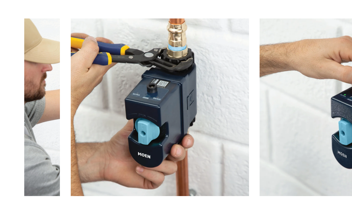 Three-step process of using a pipe cutter on a white background